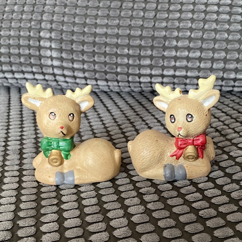 Adorable Reindeer Salt and Pepper Shakers with Red and Green Scarves